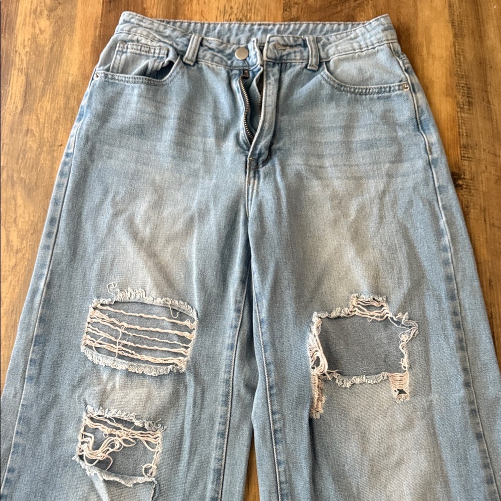 SHEIN Light Blue Distressed Boyfriend Jeans